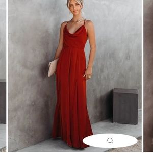 BRAND NEW NEVER WORN VICI 'Hey Bella' Satin Cowl Neck Maxi Dress in Bronze